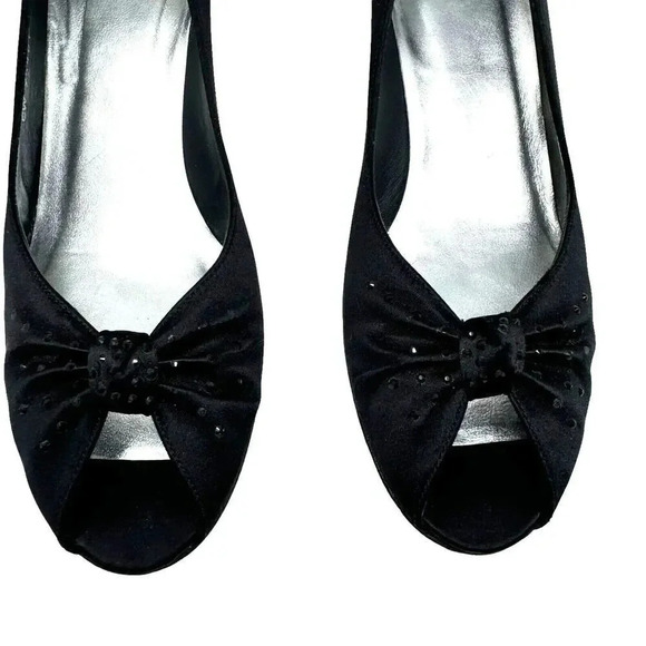 STUART WEITZMAN size 9 Evening Peep toe Pumps vintage Y2K bow - Picture 7 of 15